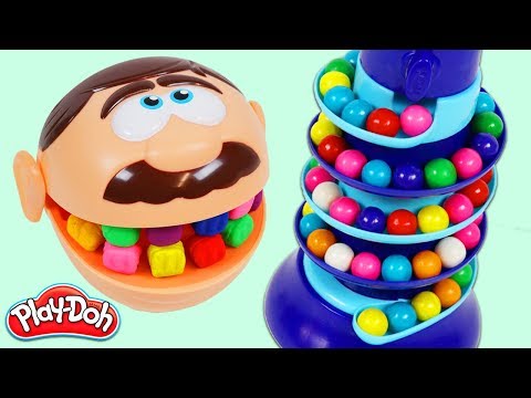 Feeding Mr. Play Doh Head Rainbow Gumballs From Dubble Bubble Candy Dispenser!