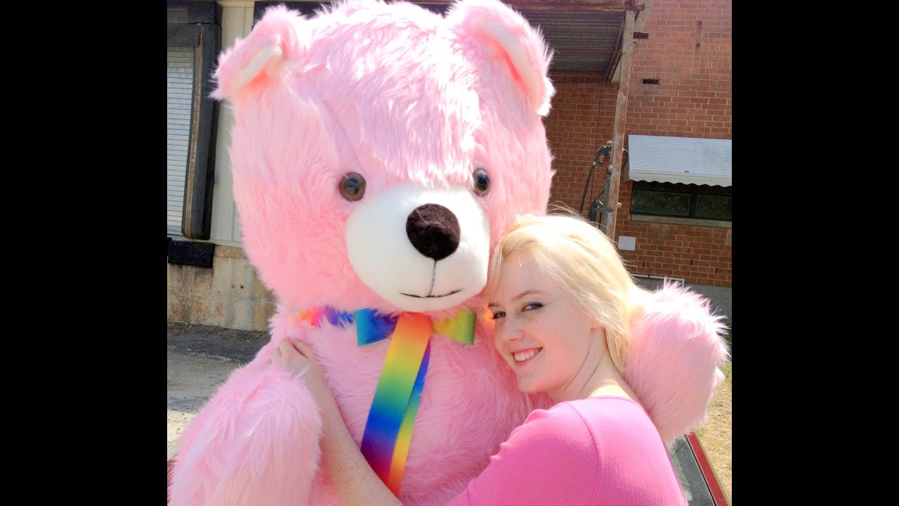 very large pink teddy bear 6 feet tall luxorious shaggy fur