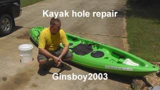 Kayak Hole Repair!(In this video I show you how to plastic weld a 3/4 inch long hole in a kayak. I test it by beating it with a ball peen hammer and it doesn't fail! Bottom line is, if you ..., 2016-06-02T11:24:23.000Z)