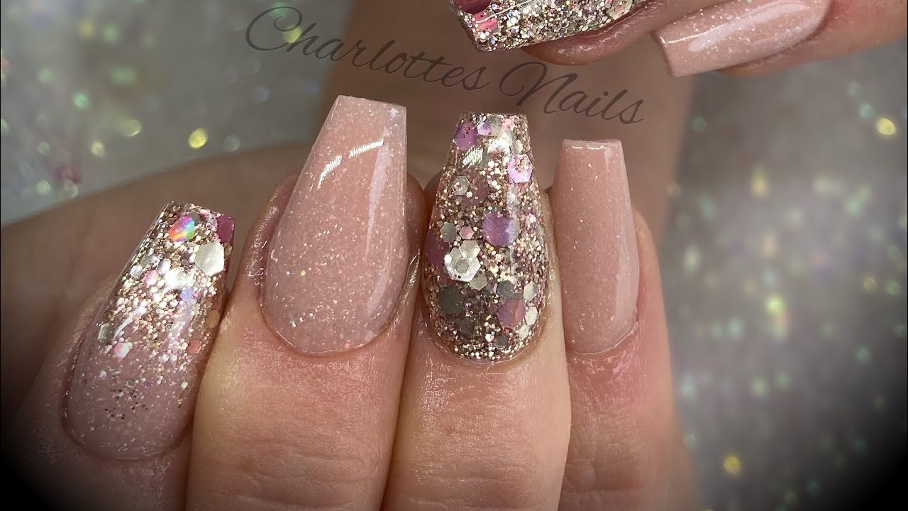 Acrylic nails - nude shimmer & rose gold set