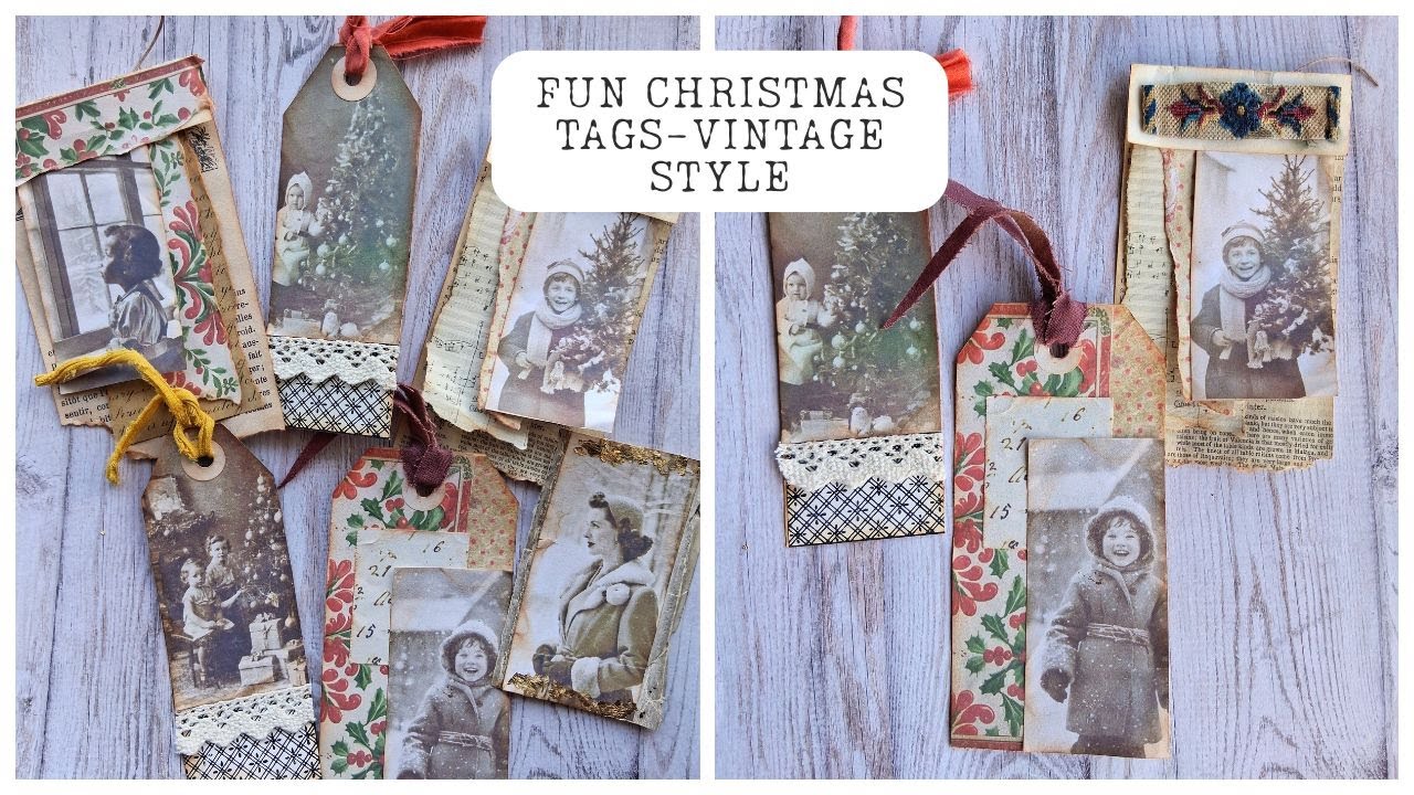 Забавные рождественские бирки для винтажных дневников в стиле джанк-журнал 