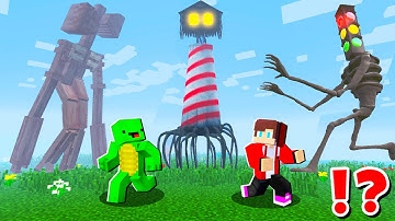 Mikey and JJ in LIGHTHOUSE HEAD vs SIREN HEAD and TRAFFIC LIGHT HEAD Battle in Minecraft ! Maizen
