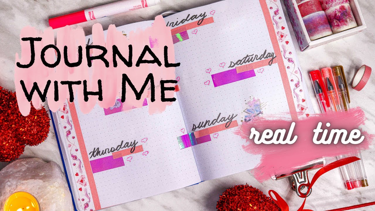 real time bullet journal with me (asmr) 💜💔💜: 2 Valentine’s Day spreads | no music, no talking bujo