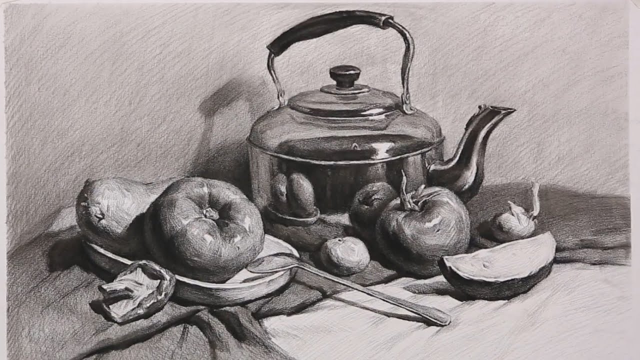 still life charcoal drawings