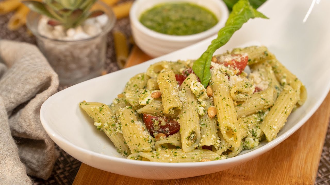 Healthy Arugula PESTO PASTA WITH FETA AND TOMATO YouTube