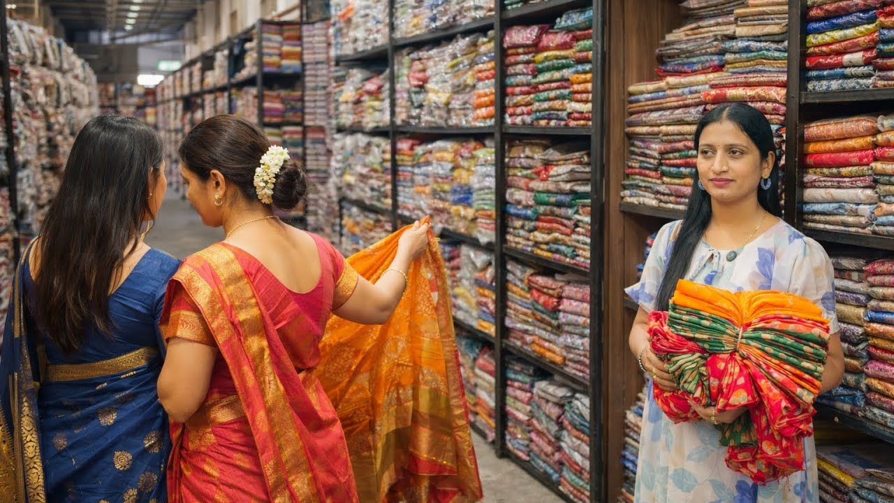 సూరత్ హోల్‌సేల్ మార్కెట్ లో డైలీ వేర్ చీరలు 🔥 తక్కువ ధరల్లో భారీ కలెక్షన్ surat wholesale market 