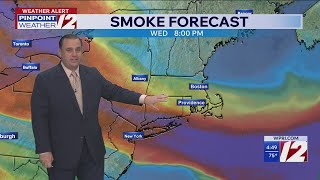 WPRI 12 Weather Forecast for 7/15/26:  Smoky skies again today with warm and humid conditions