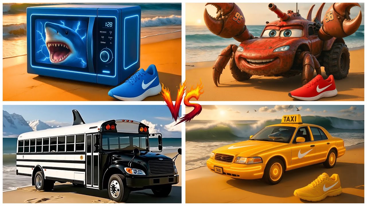 BRAINROT TAXI🆚SCHOOL BUS🆚CRAB TANK MCQUEEN🆚 MICROWAVE - Tiles Hop EDM Rush!