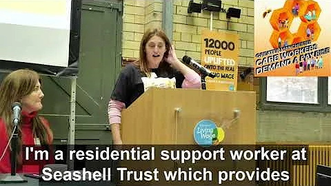 Stockport care worker Danielle Dolan speaks at Liv...