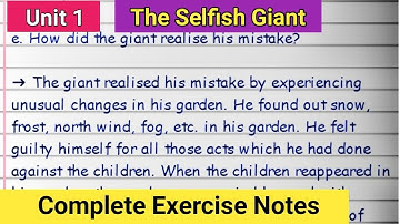 The Selfish Giant Exercise Class 11 English: Questions Answers