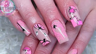 I’m Backkk! Halloween style!! Pink Halloween acrylic nails.. using all @glitterbels