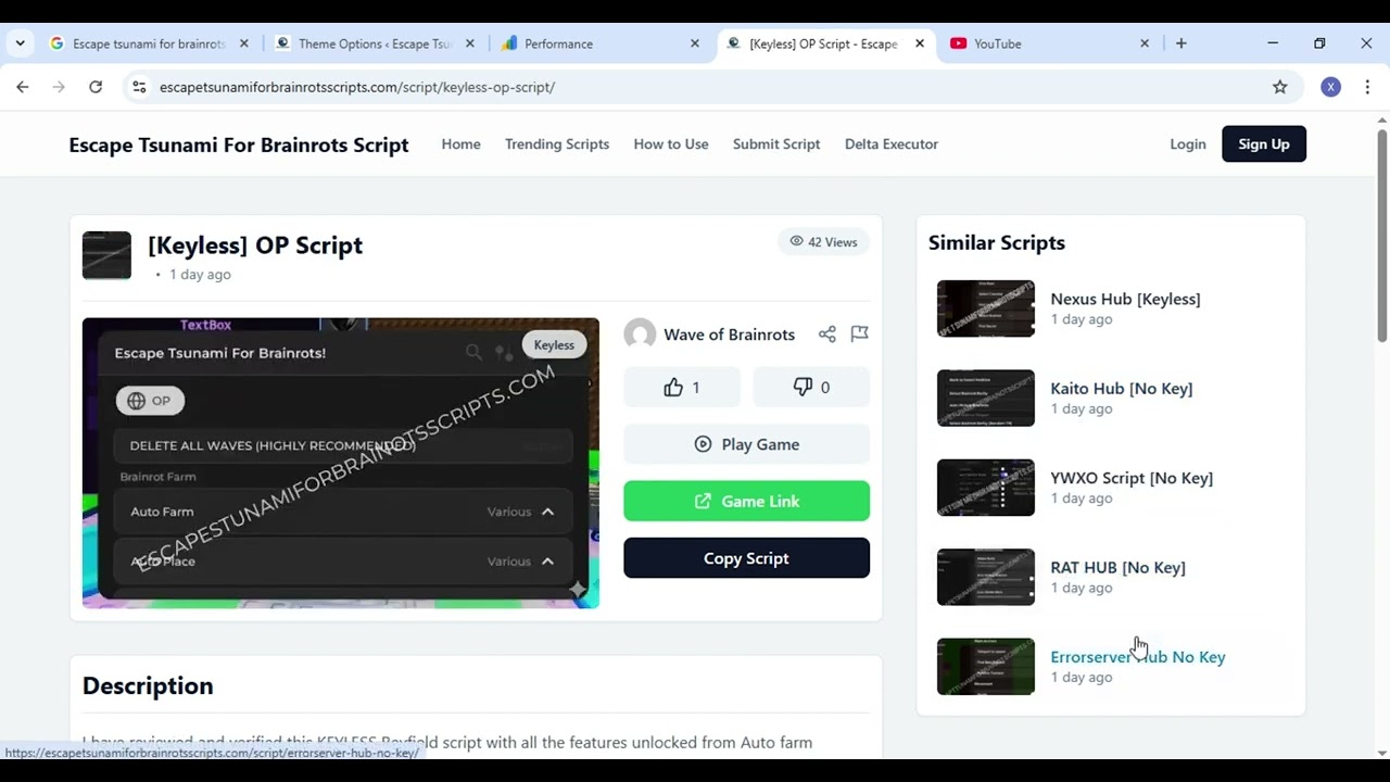 List of All Keyless Scripts for Escape Tsunami For Brainrots Website