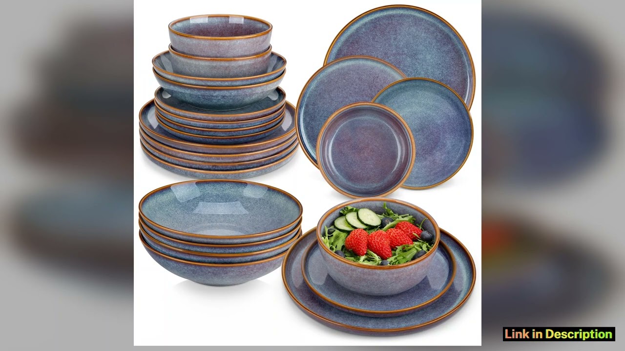 vancasso 12161824 Piece GreyBlue Reactive Glaze Stoneware Plates Set Dinnerware Sets with 46 pcs