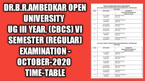 DR.B.R.AMBEDKAR OPEN UNIVERSITY UG VI SEMESTER (REGULAR) EXAMINATION - OCTOBER-2020 TIME-TABLE