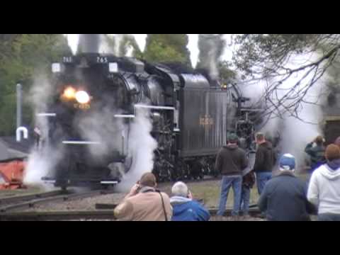 NKP 765 & PM 1225 pulling the Cadillac Limited Excursion train on the Ann Arbor Railroad in Clare, Michigan.