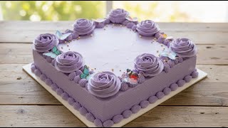Complete Cake Decoration Video Purple Rose Erfly Cake Square Cake Design Tutorial