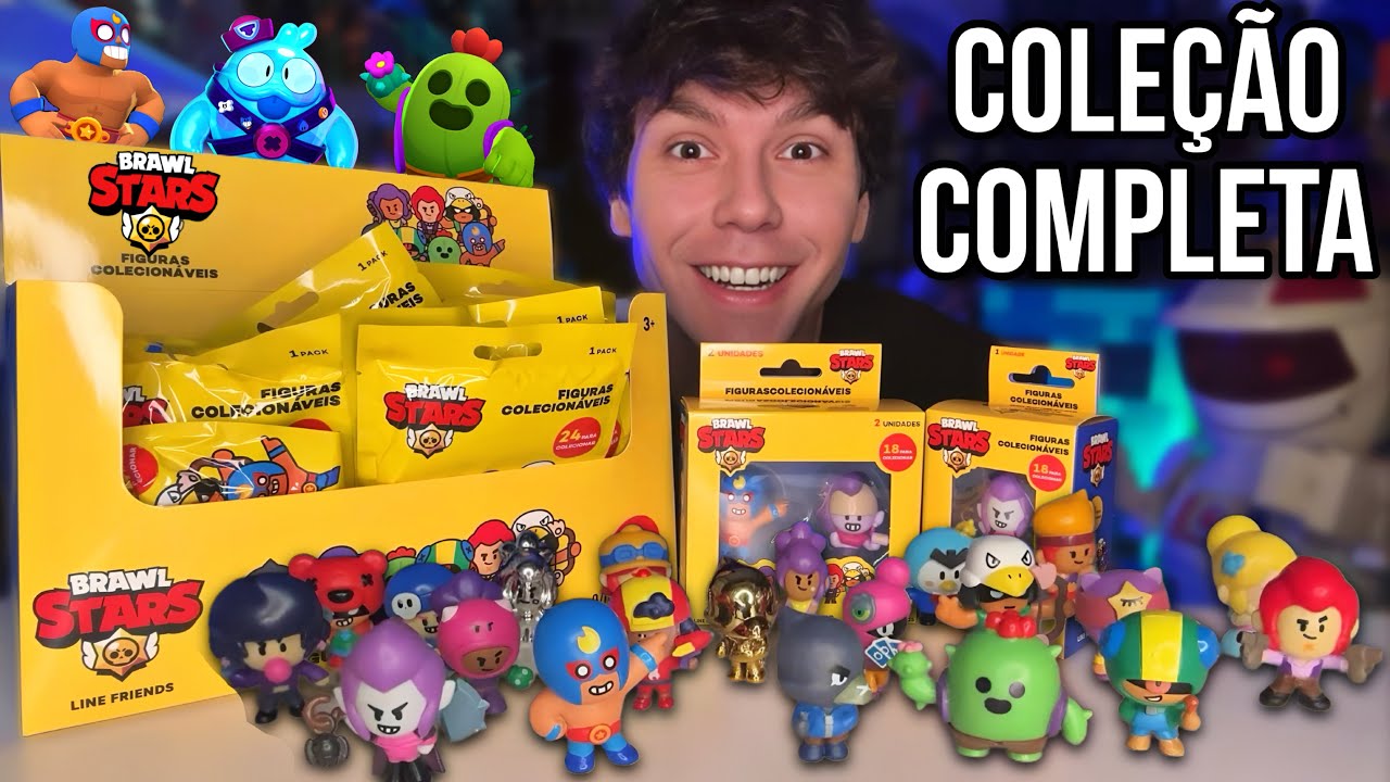 BONECOS BRAWL STARS COMPLETEI A COLEÇÃO ABRINDO TODOS OS PACOTES SURPRESAS! PETER TOYS
