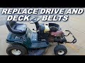 How to replace both drive and deck belts on a Craftsman riding mower.
