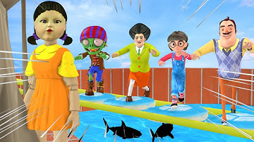 Scary Stranger 3D - Squid Game(오징어 게임) Trying Honeycomb Candy Shape Challenge in BikeRacing Game #36