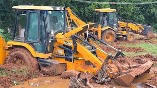 JCB 3DX Plus Stuck in Deep Mud Self Rescue with help of Bull Sd76 Farming Land | Jcb video