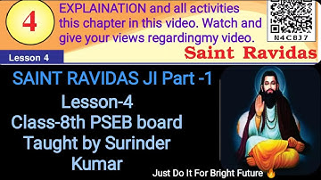 Saint Ravidas Ji lesson-4 Part-1 Class-8th English PSEB board with activities and Ques/Ans in pbi
