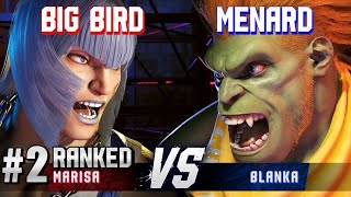 SF6 ▰ BIG BIRD (#2 Ranked Marisa) vs MENARD (Blanka) ▰ High Level Gameplay