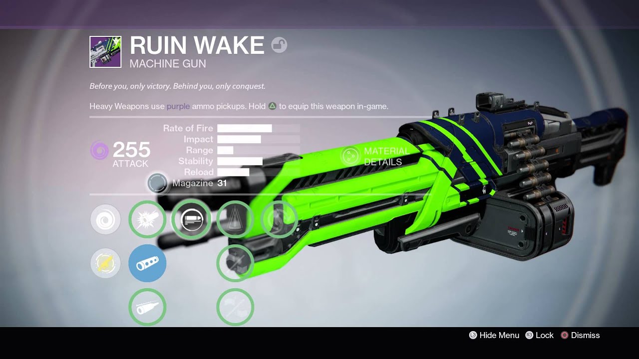 Destiny The Taken King - Infusion Upgrade to  Ruin Wake via Queen's Mother SA/4 from 254 to 255