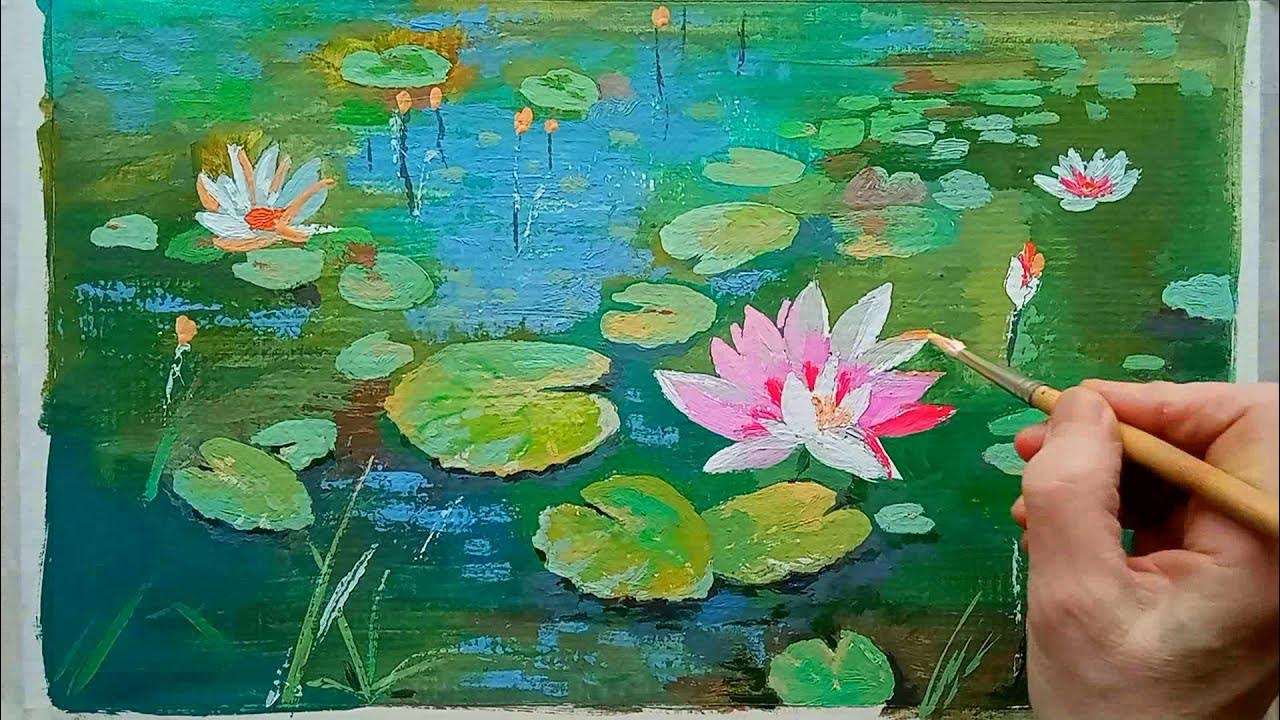 Water lilies oil painting. How to paint water lilies. Water lily