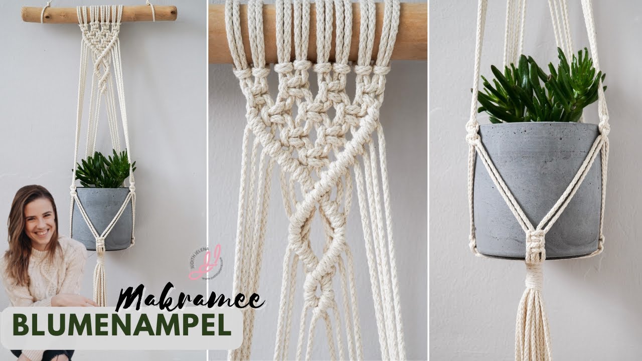 Makramee Blumenampel an Ast knüpfen | DIY für Anfänger