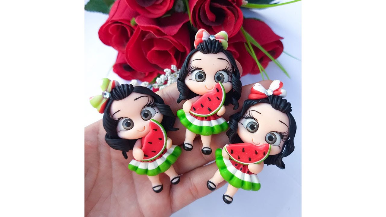 Aplique de Biscuit para laços - Menina melancia (com molde)