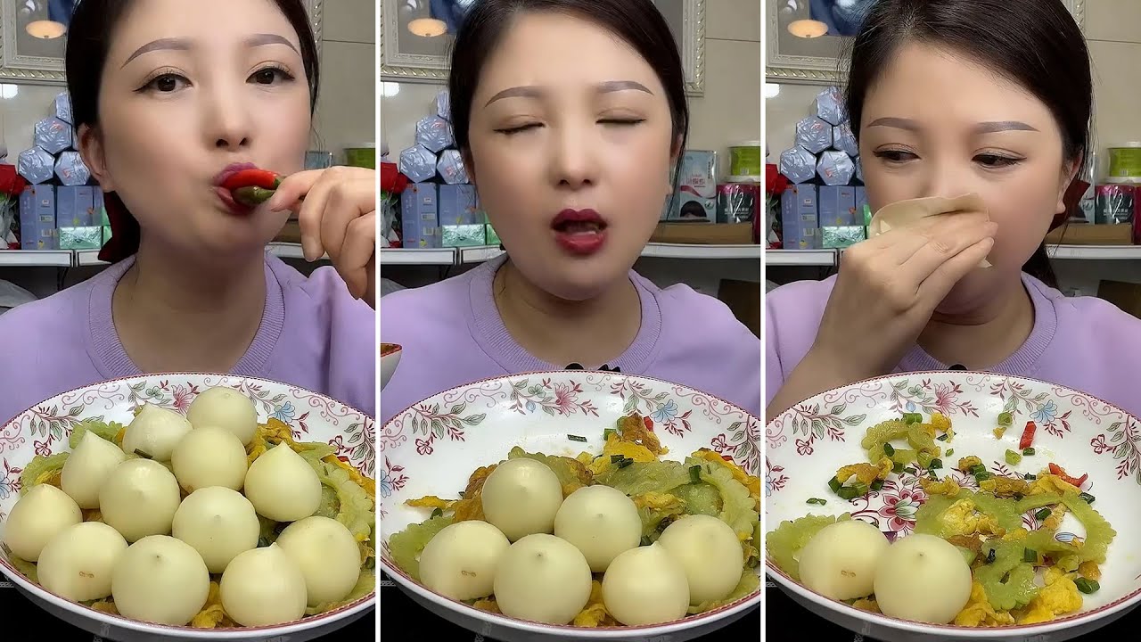 mukbang : Garlic - bitter melon eating show - dessert meal