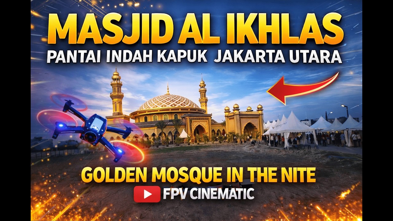 MASJID AL IKHLAS PANTAI INDAH KAPUK JAKARTA UTARA GOLDEN MOSQUE IN THE NITE FPV CINEMATIC