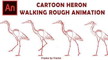 Cartoon Heron Walking Rough Animation Process, Adobe Animate Tutorial, Heron Bird Animation
