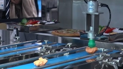 Pick & Place for a Food Production Line at iREX2015 - Kawasaki YF003N robot