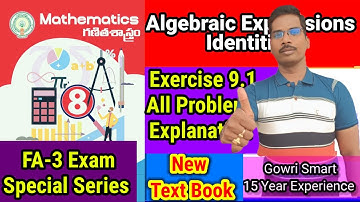 8th Class Maths(2024-25)New Syllabus|| Chapter-9||Algebraic Expressions and Identities||Exercise 9.1