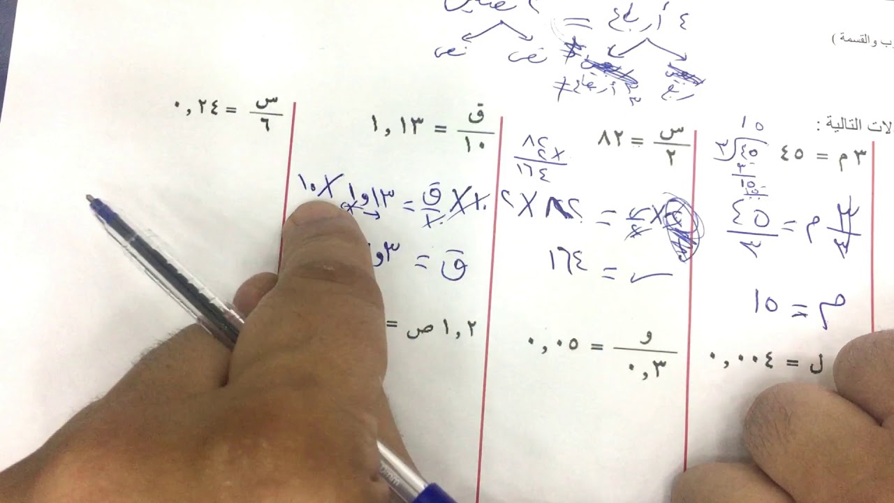 الصف السابع الفصل الأول : بند ( ٢ - ٩ ) حل المعادلات ( الضرب والقسمة )