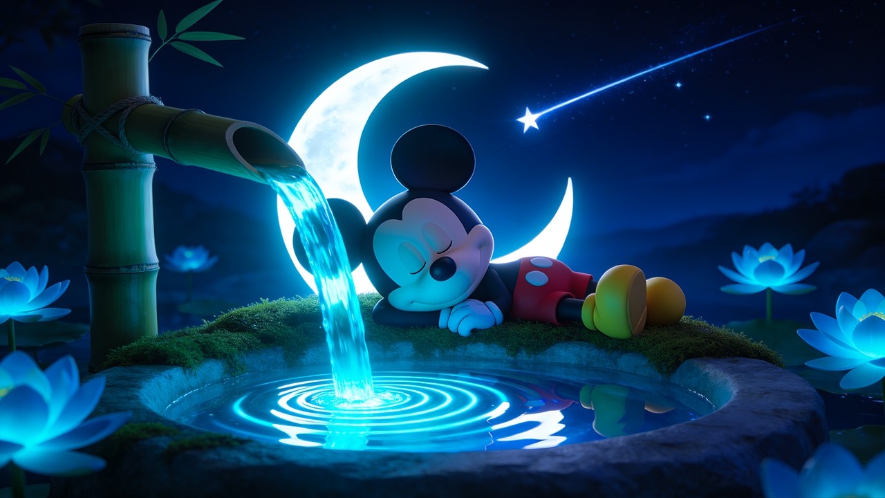 Засыпайте за 3 минуты без рекламы 🌙 Бамбуковая вода и нежная фортепианная музыка под полумесяцем