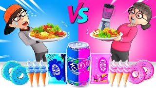Pink vs. Blue Food Challenge 🍹 Making Weird Smoothies with Nick and Tani  MUKBANG MK