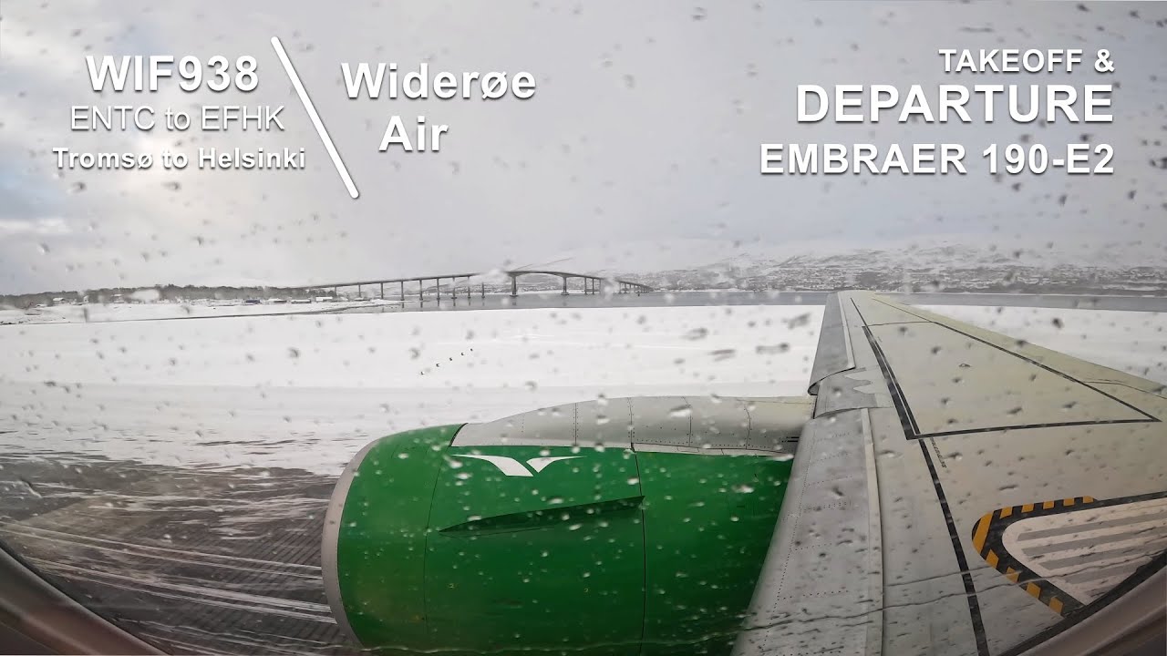 Snowstorm Takeoff [4K]: WIF938 - Tromsø (ENTC) Airport - Embraer 190-E2 - TOS to HEL