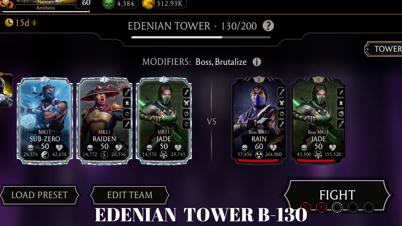 Edenian Tower Boss Battle 130 Fight + Reward MK Mobile