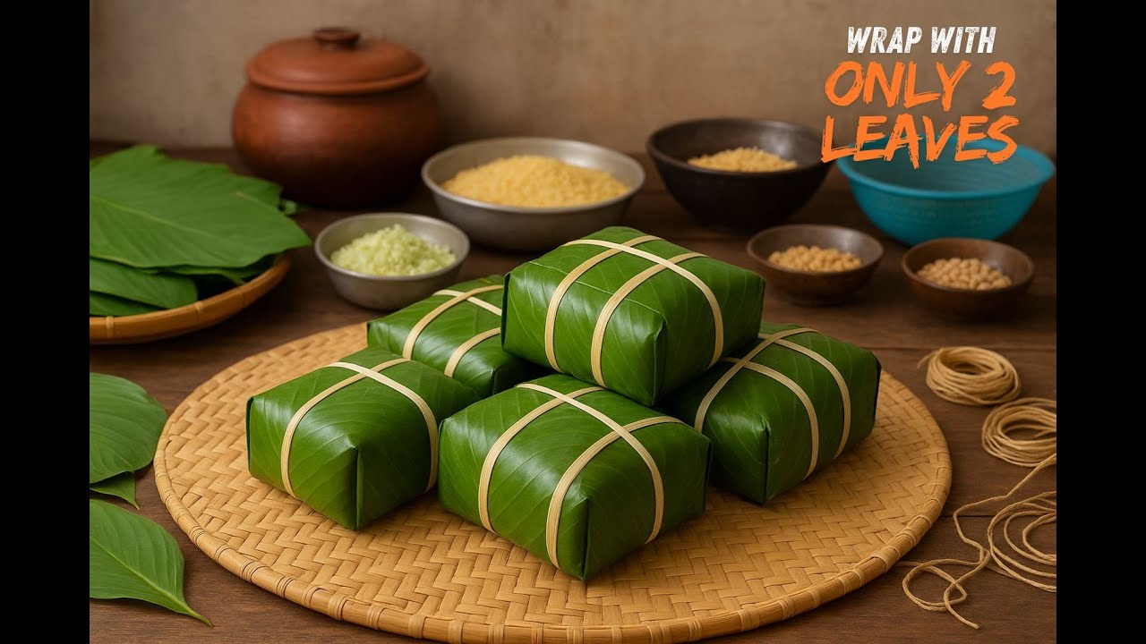 How to Wrap Vietnamese Square Sticky Rice Cake (Bánh Chưng) - Super Easy Way with Only 2 Leaves!