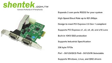 Serial RS232 2 port RS232 PCIe PCI Express  Card RS 232 Power IO 5V 12V shentek