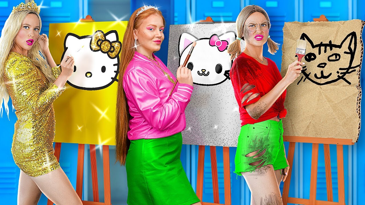 SUPER RICH VS RICH VS BROKE DRAWING CHALLENGE || Easy Tricks by 123GO!