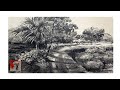 How To Draw A Village Scenery With Pencil | Step by Step Pencil Sketch Demo by Shahanoor Mamun