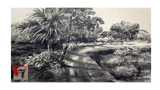 How To Draw A Village Scenery With Pencil | Step by Step Pencil Sketch Demo by Shahanoor Mamun