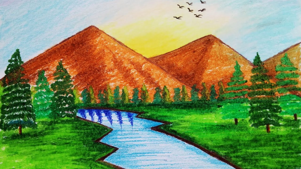 mountain tourism drawing