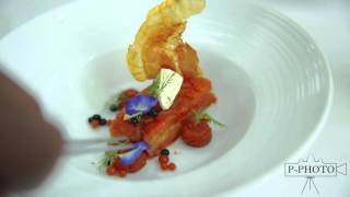 Compressed Tomato With Cuber Soup, Y Goat Cheese, Crispy Parma Ham And Vodka & Chilli Jelly