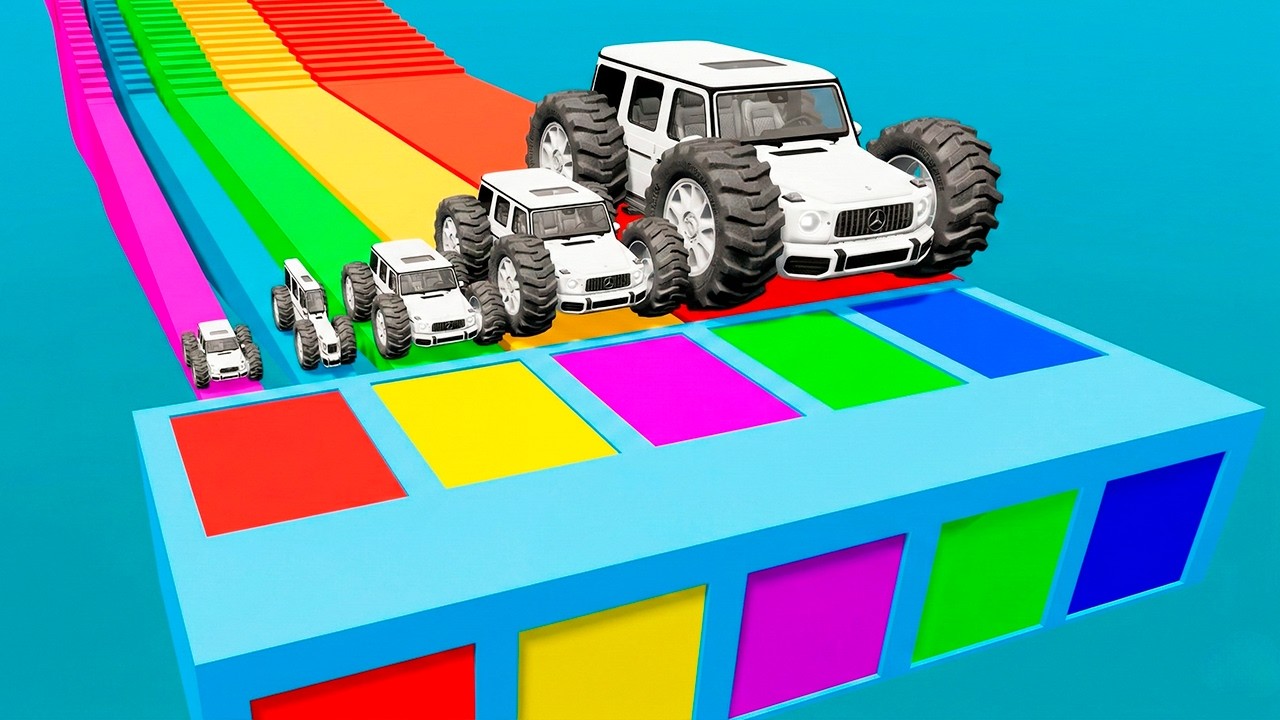 Small Cars on Big Car vs Slide Color with Portal Pool Cars vs Deep Water    beamNG Drive #43