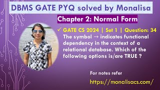Celebrity GATE CS 2024 | Set 1 | Question: 34​ The symbol → indicates functional dependency in the context of Wealth