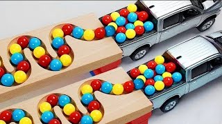 Marble Run Race ASMR  HABA Slope, Wooden Track , Colorful Balls, Dump Truck, Garbage Truck 01